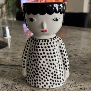 Anthropologie Kinska Black and White Polka Dot Ceramic Planter